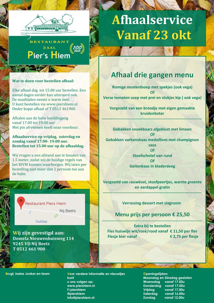 Flyer - Piershiem - afhaal drie gangen - afhaal Flyer - Piershiem - afhaal drie gangen - afhaal