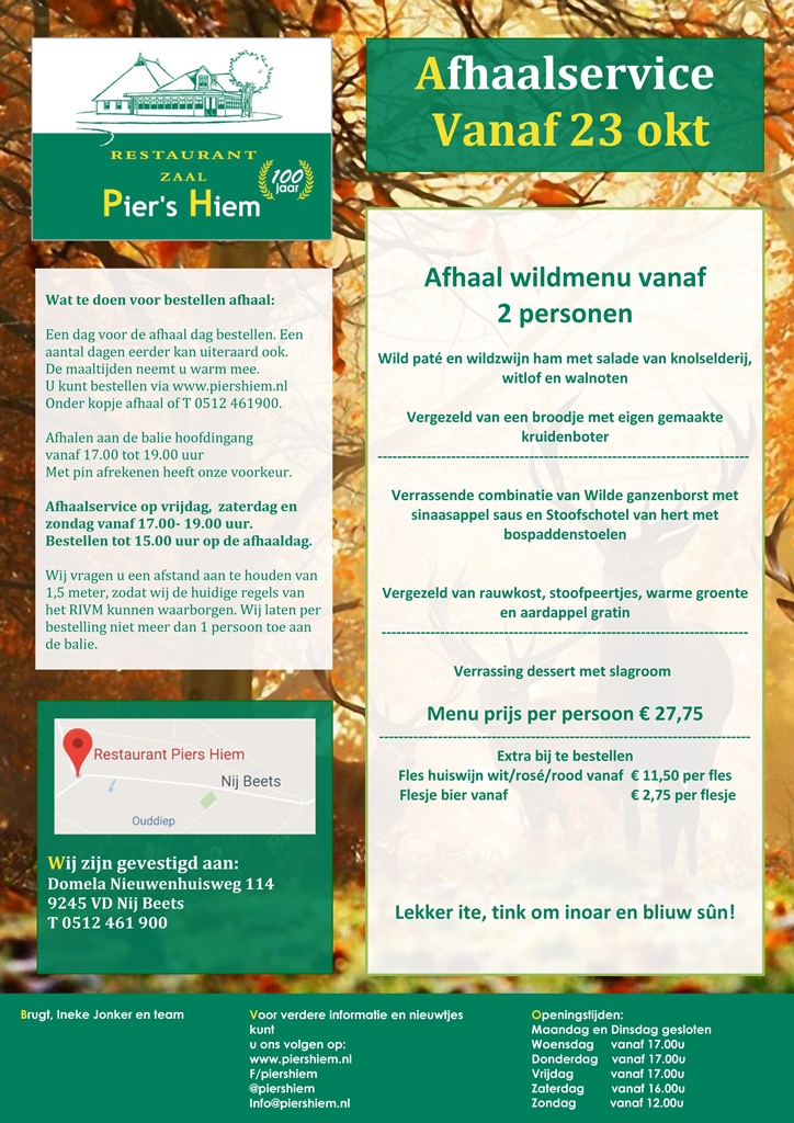 Flyer - Piershiem - versie wildmenu - afhaal Flyer - Piershiem - versie wildmenu - afhaal