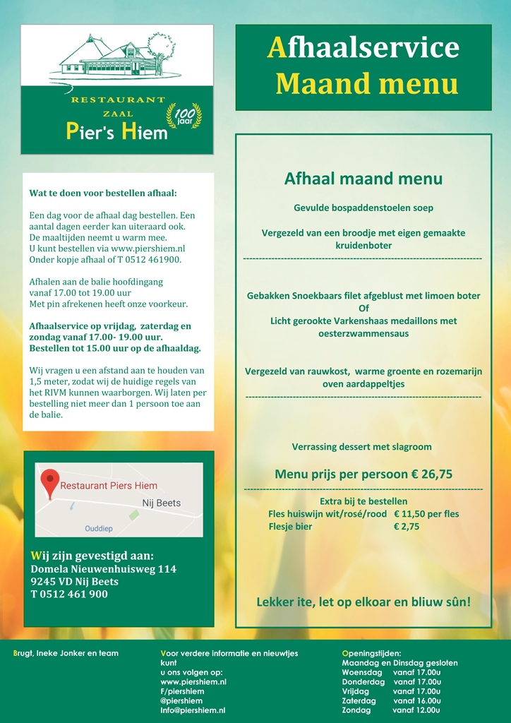 Flyer - Piershiem - Maandmenu Flyer - Piershiem - Maandmenu
